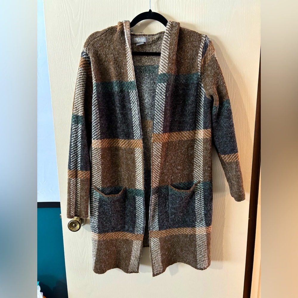Plaid Open-Front Cardigan Sweater